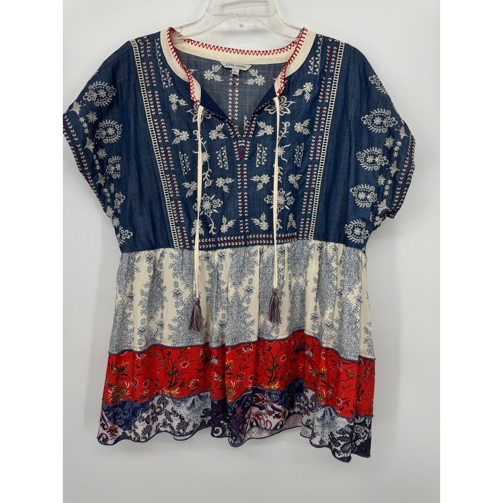 John Mark Womens Patchwork Embroidered Tassel Tun… - image 1